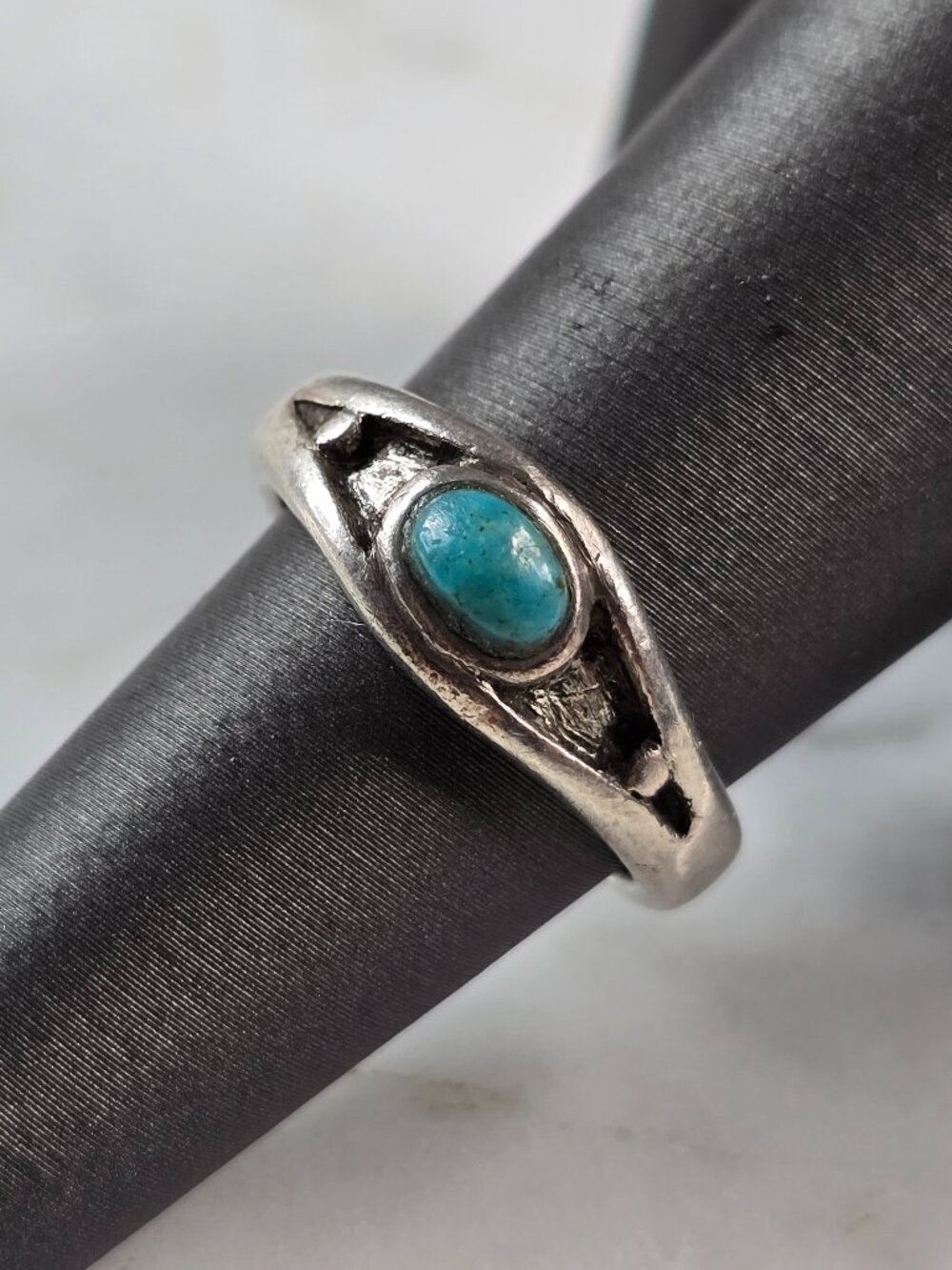 Womens Vintage Estate Sterling Silver Modernist Turquoise Ring 4.5g E1926